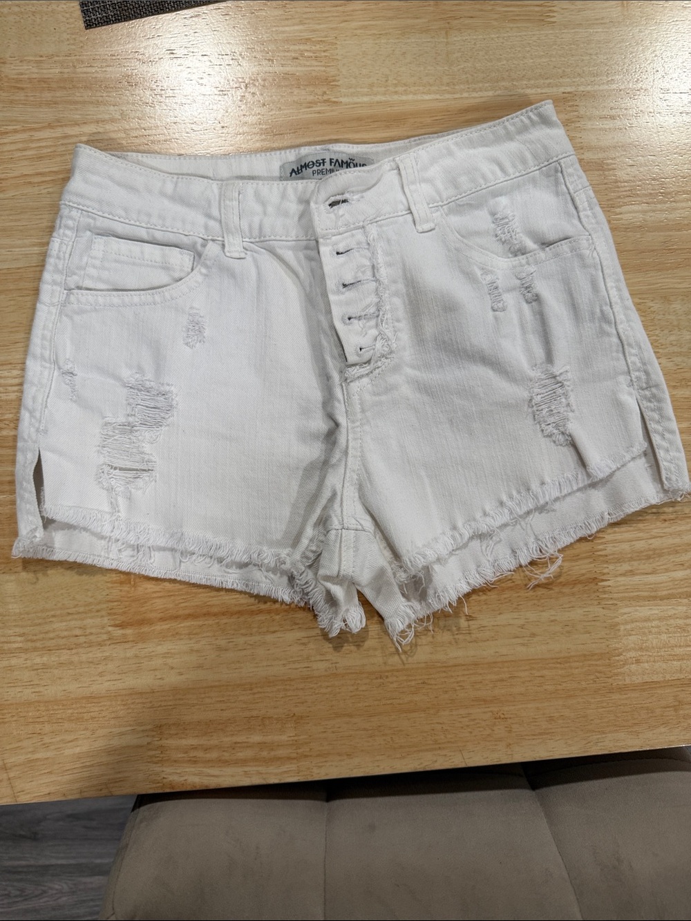 Almost Famous White Distressed High-Rise Denim Shorts